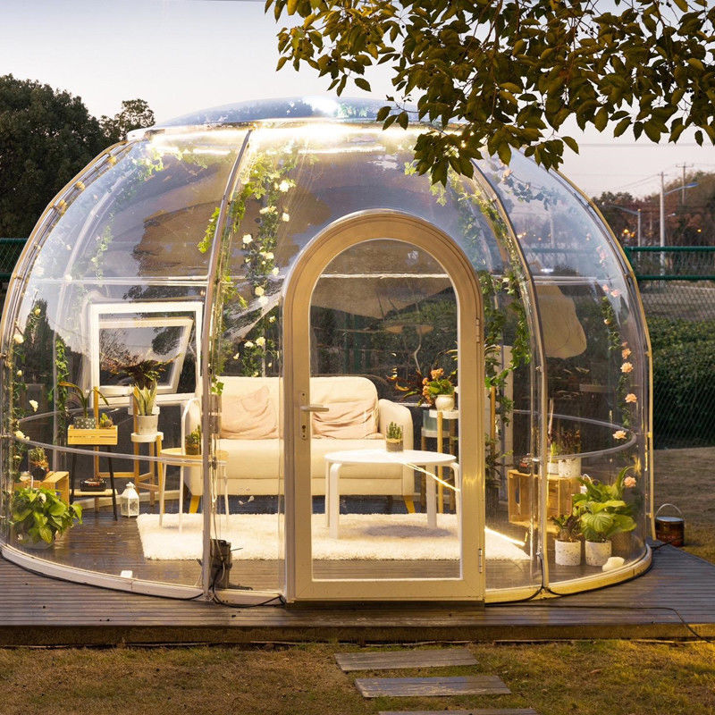 PC Clear Dome House หอพักกลางแจ้ง Bubble Tent พร้อมหน้าต่างอลูมิเนียมและไฟ LED